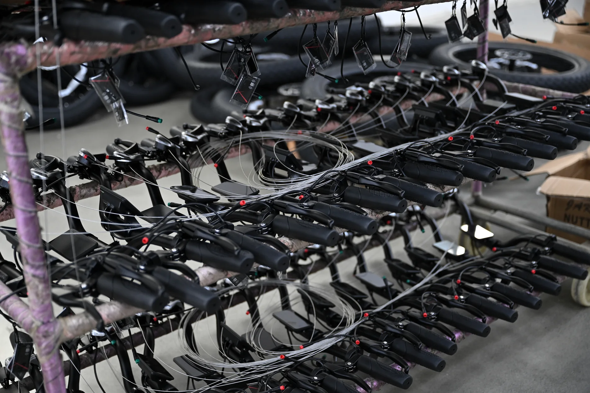 Handlebar and control assemblies prepared in the workshop