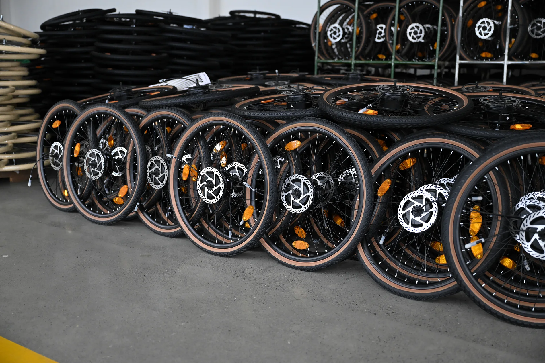 Completed wheels prepared for assembly