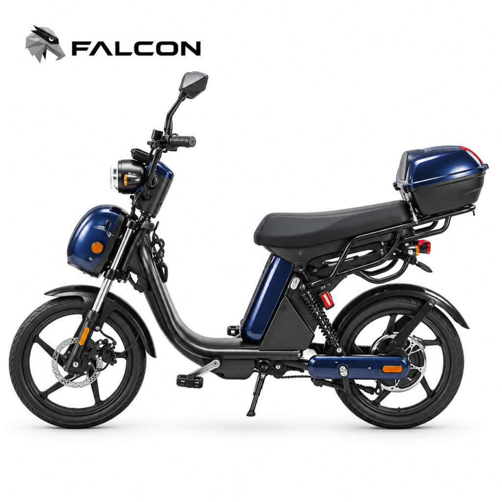 Blue Urban Electric Scooter with Rear Cargo Box, Long Seat & Disc Brakes-ZT-XXF