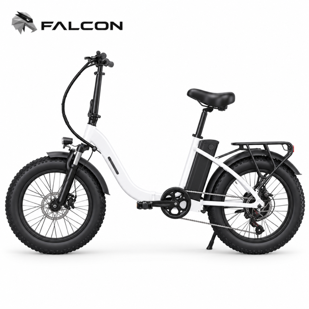 White Step-Through Fat Tire Electric Bike with Rear Rack & Front Suspension-ZT-S129