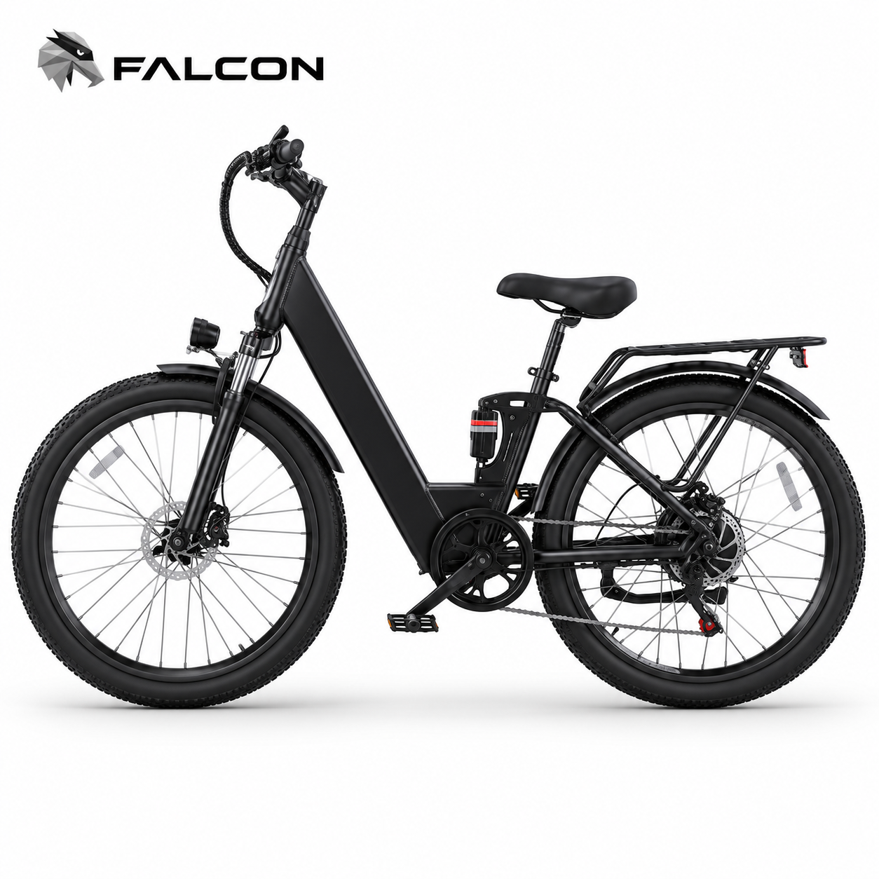 Black Step-Through Electric Commuter Bike with Rear Rack & Front Suspension-SLG