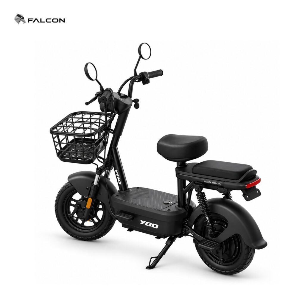 Affordable Black Electric Commuter Scooter Under $300 with Front Basket & Dual Seat-ZR-CP036