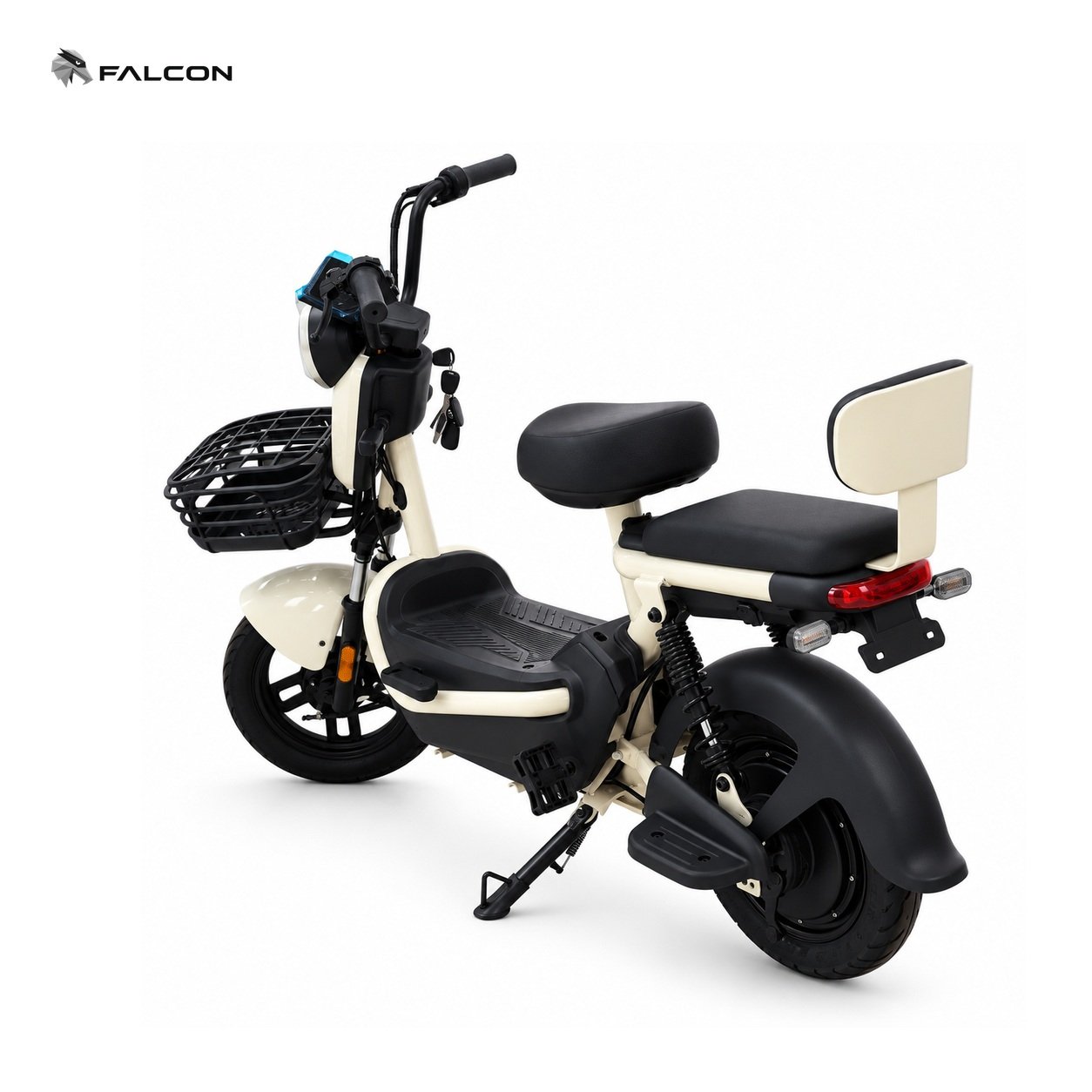 Cream Electric Commuter Scooter with Dual Seat, Front Basket & Rear Backrest-ZR-CP035 — view 1