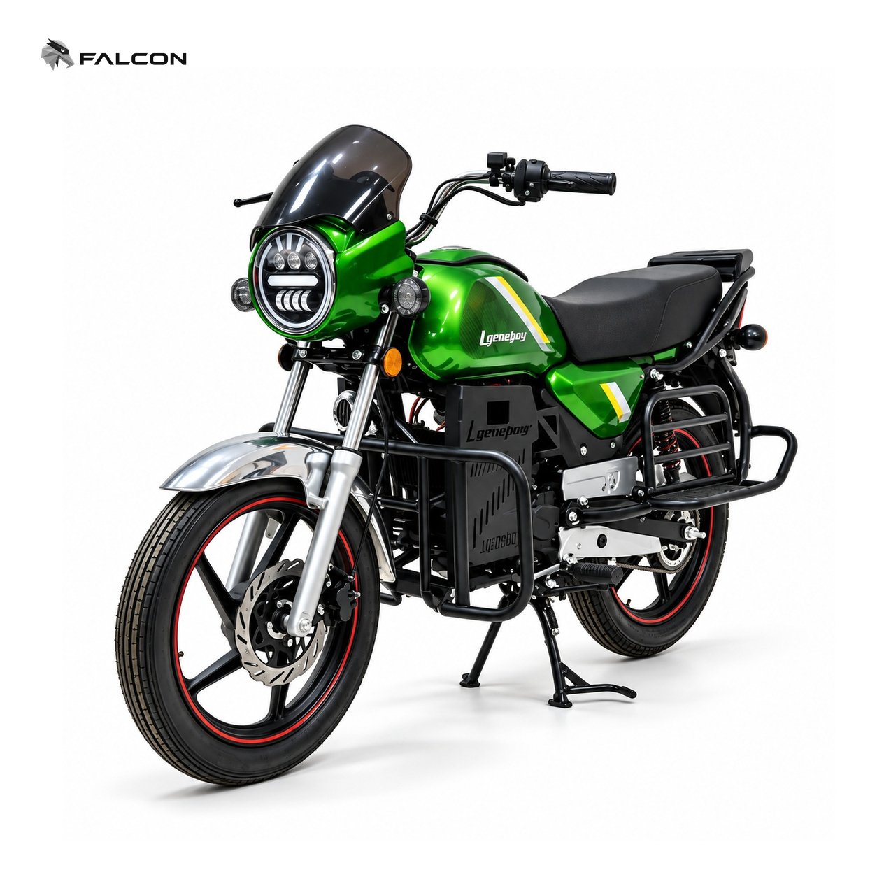 Green Retro Electric Motorcycle with Round LED Headlight & Rear Rack-ZR-CP042 — view 1