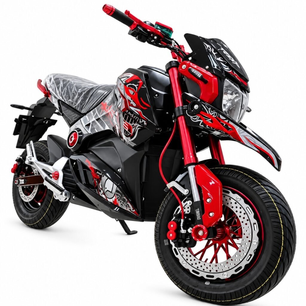 Red Sport Electric Motorcycle with Dual Disc Brakes & Street Tires-ZR-CP049