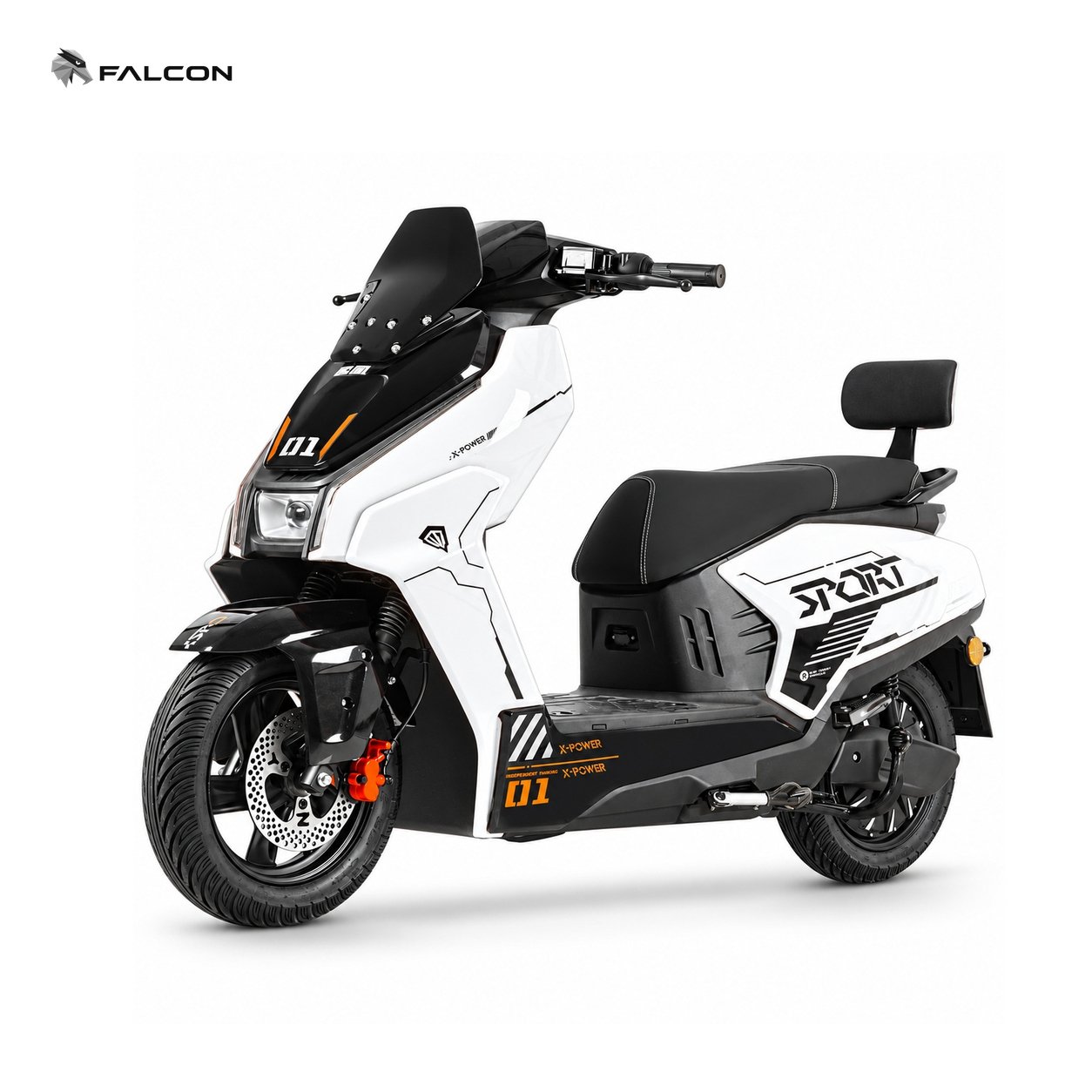 White Urban Electric Scooter with Passenger Backrest & Front Disc Brake-ZR-CP044 — view 1