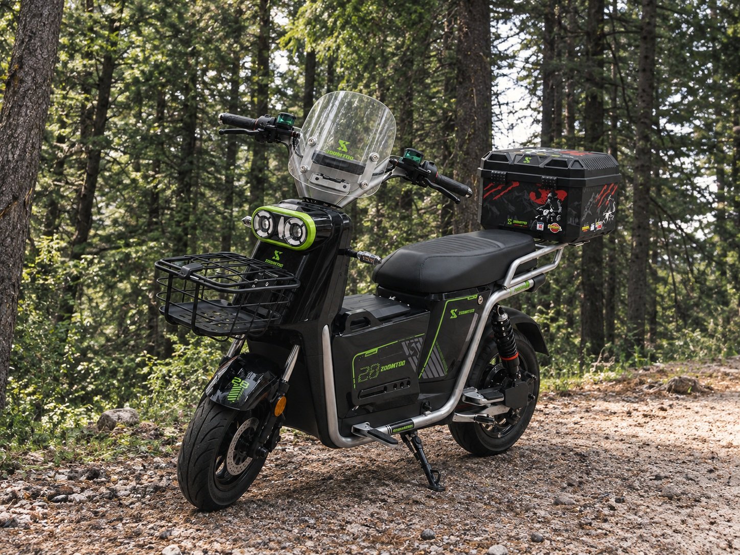 Urban Electric Motorcycle with Large Rear Cargo Box & Front Basket-ZR-CP027