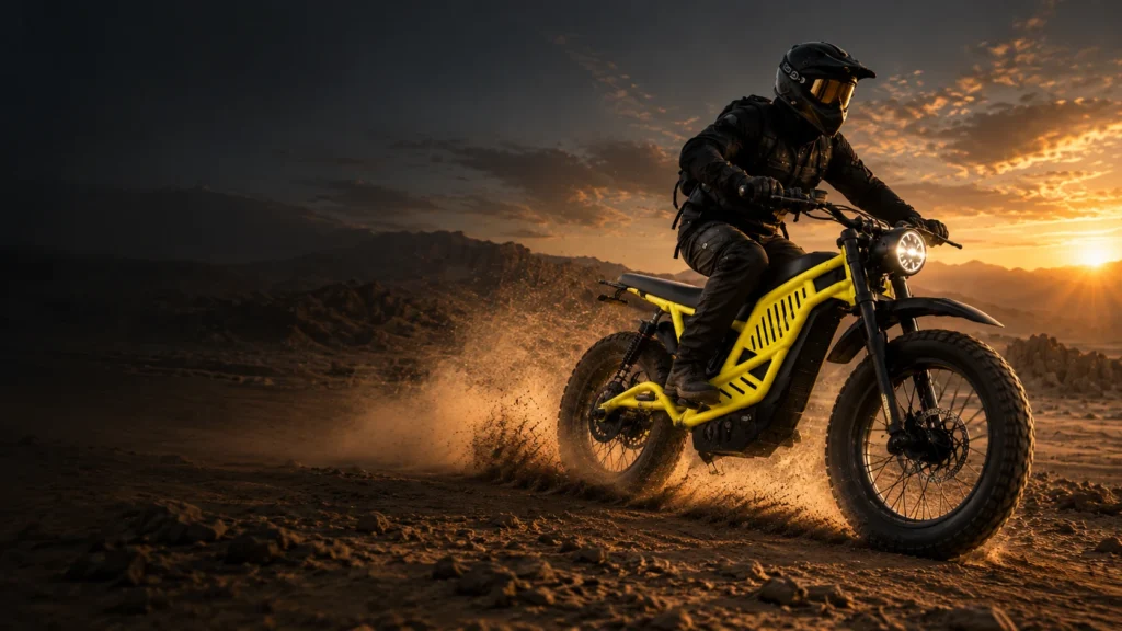 Electric off road dirt bike riding illustration for dealer market research