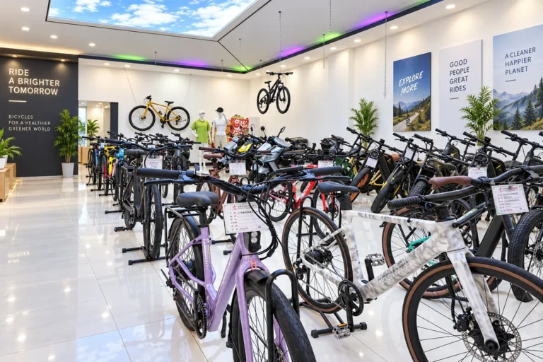 A selection of bicycles and electric bikes on display.