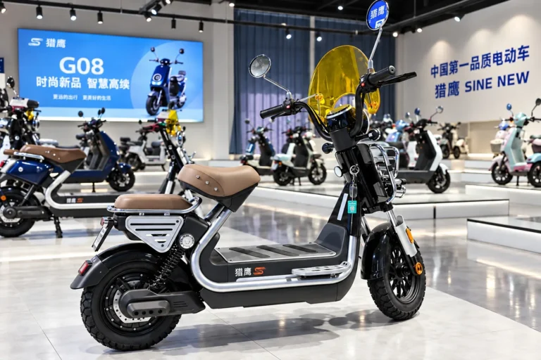 Seated electric scooters displayed in the showroom.